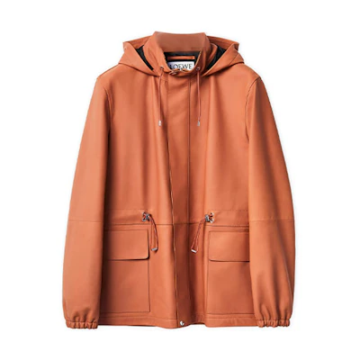 LOEWE FW21 Adjustable Leather Hooded Jacket Orange Men’s Outerwear. H526Y19L15-2530