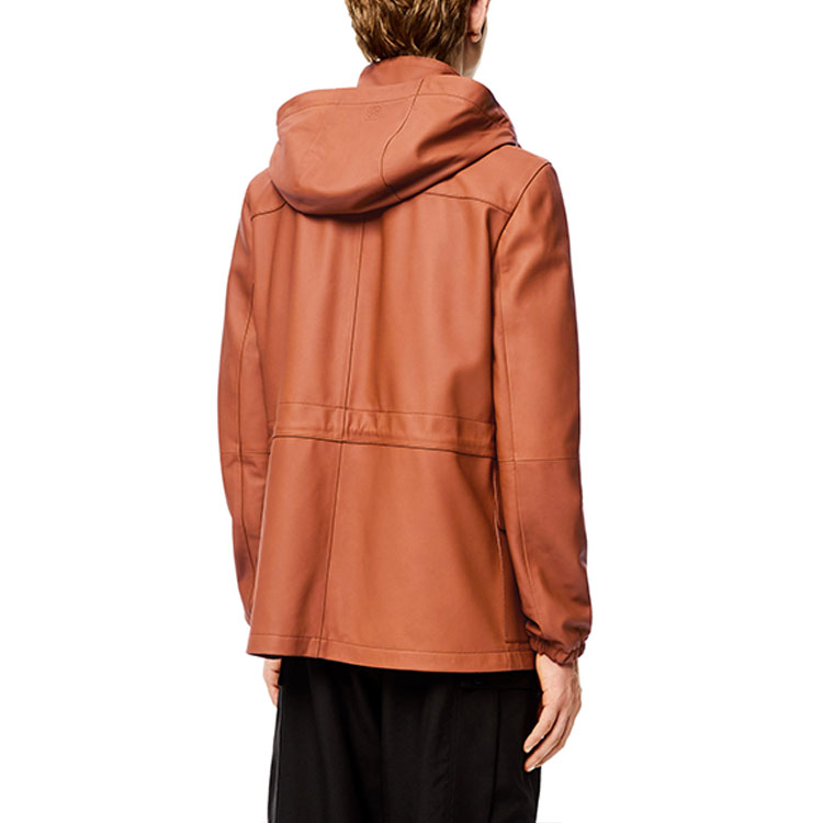 Shop LOEWE FW21 可調式皮革連帽外套 橙色 男士外套 H526Y19L15-2530
