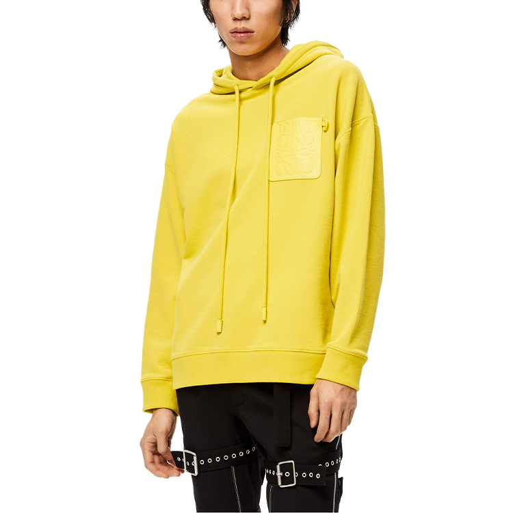 Shop ロエベ FW21 アナグラム エンボス レザーパッチ フーディー イエローコーン H526Y25J12-7980