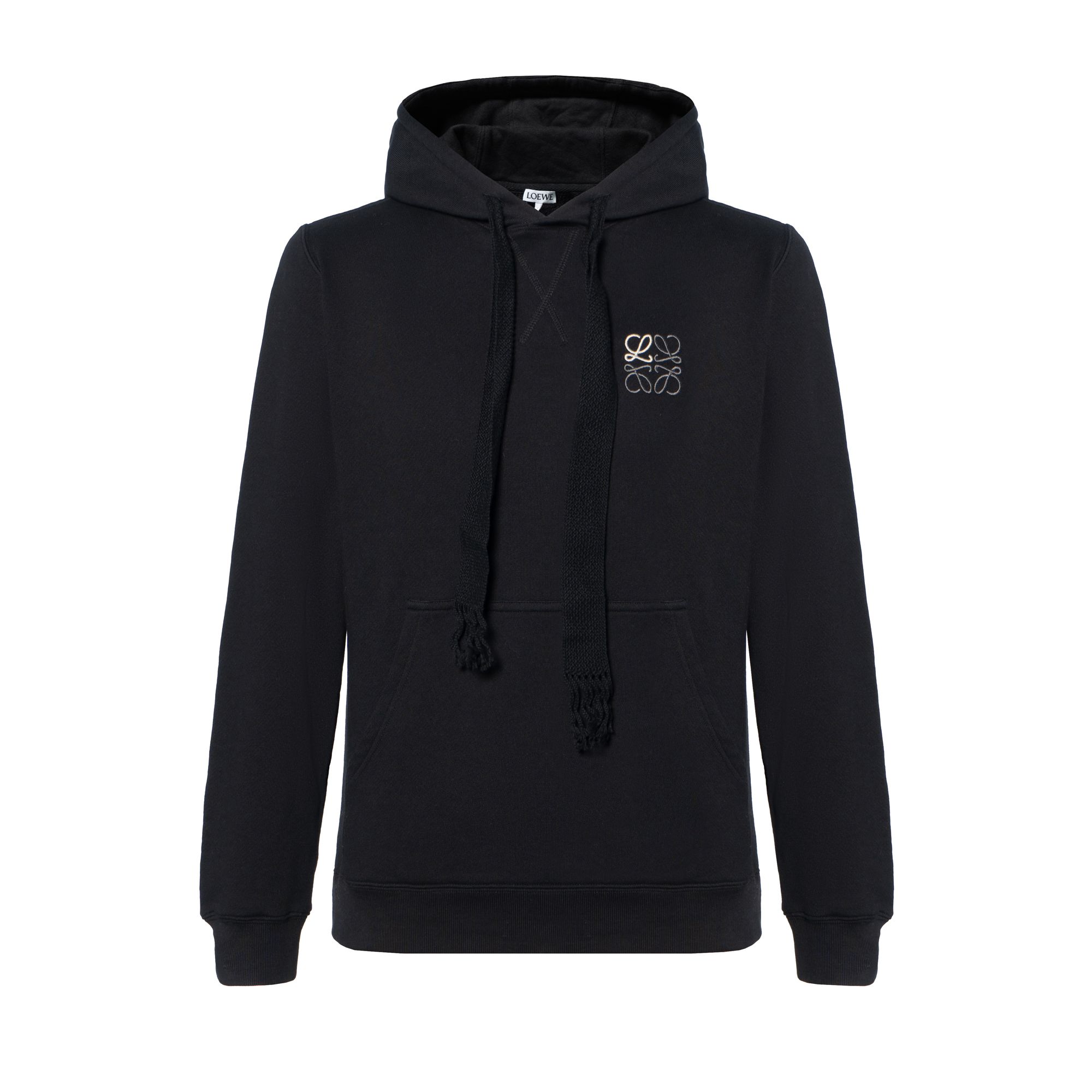 LOEWE FW21 Anagram Embroidered Drawstring Hoodie Black Men’s Pullover. H526Y25J07-1100