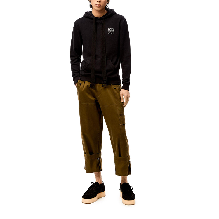 Lookbook LOEWE FW21 Anagram Embroidered Drawstring Hoodie Black Men’s Pullover. H526Y25J07-1100