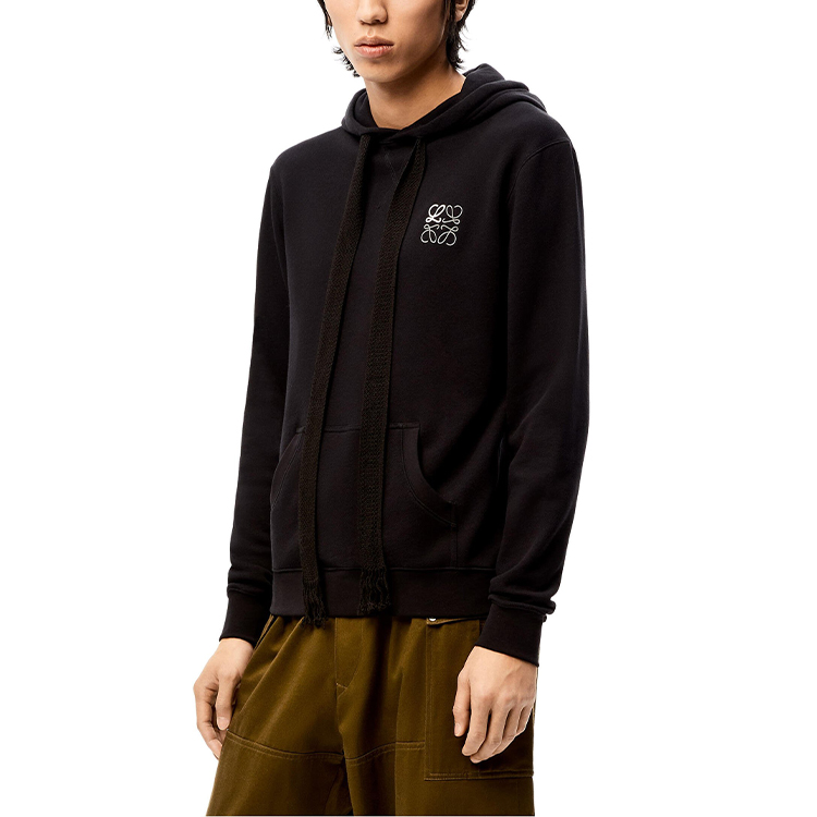 Shop LOEWE FW21 Anagram Embroidered Drawstring Hoodie Black Men’s Pullover. H526Y25J07-1100