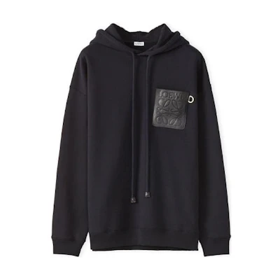 LOEWE FW21 Anagram Leather Patch Hoodie Black 秋季 H526Y25J12-1100