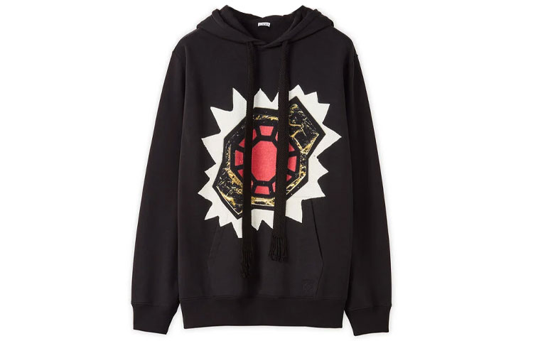 LOEWE FW21 Black Cotton Hoodie with Circular Print Design. H526Y25X01-1100