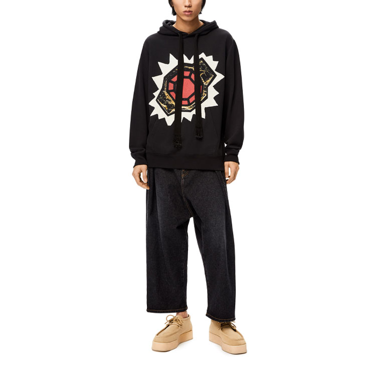 Lookbook LOEWE FW21 Black Cotton Hoodie with Circular Print Design. H526Y25X01-1100