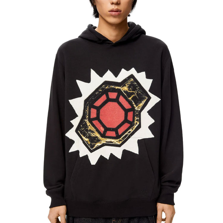 Shop LOEWE FW21 Black Cotton Hoodie with Circular Print Design. H526Y25X01-1100