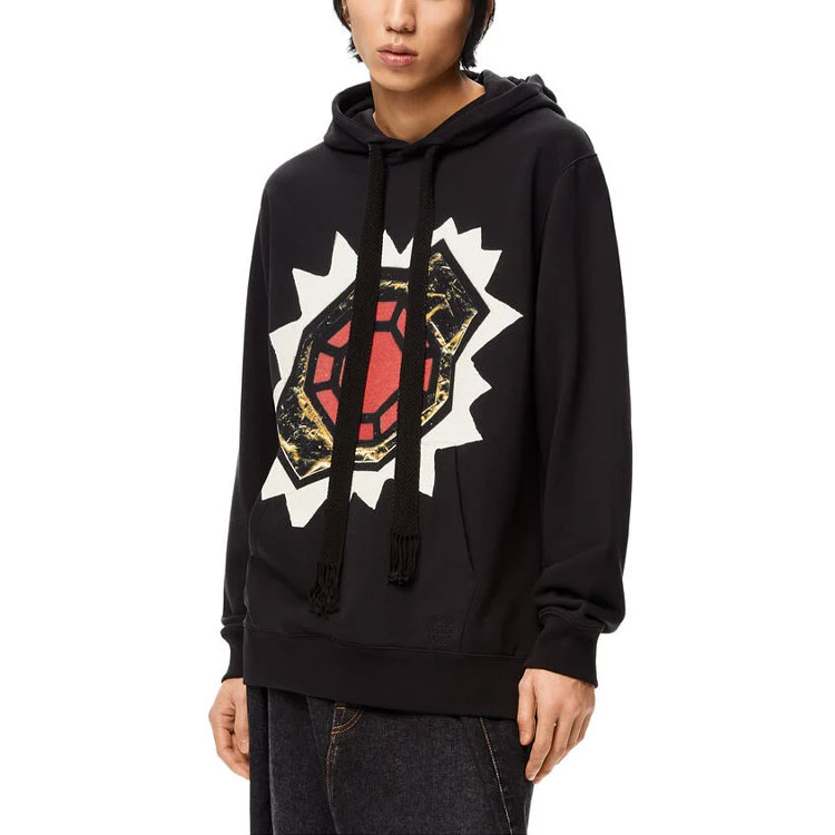 Details for LOEWE FW21 Black Cotton Hoodie with Circular Print Design. H526Y25X01-1100