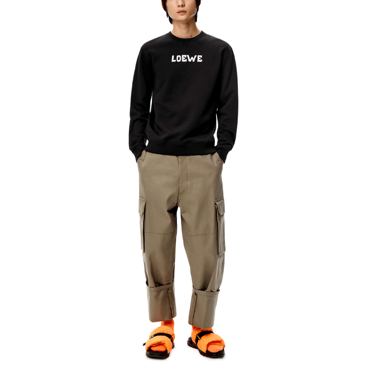 Shop LOEWE 2021秋冬黑色刺绣Logo圆领卫衣. H526Y24J18-1100