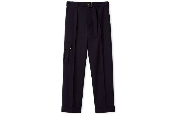 LOEWE FW21 Black Wool Tapered Cargo Pants with Side Pockets. H526Y04W37-5190