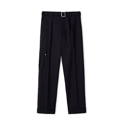 LOEWE FW21 Black Wool Tapered Cargo Pants with Side Pockets. H526Y04W37-5190