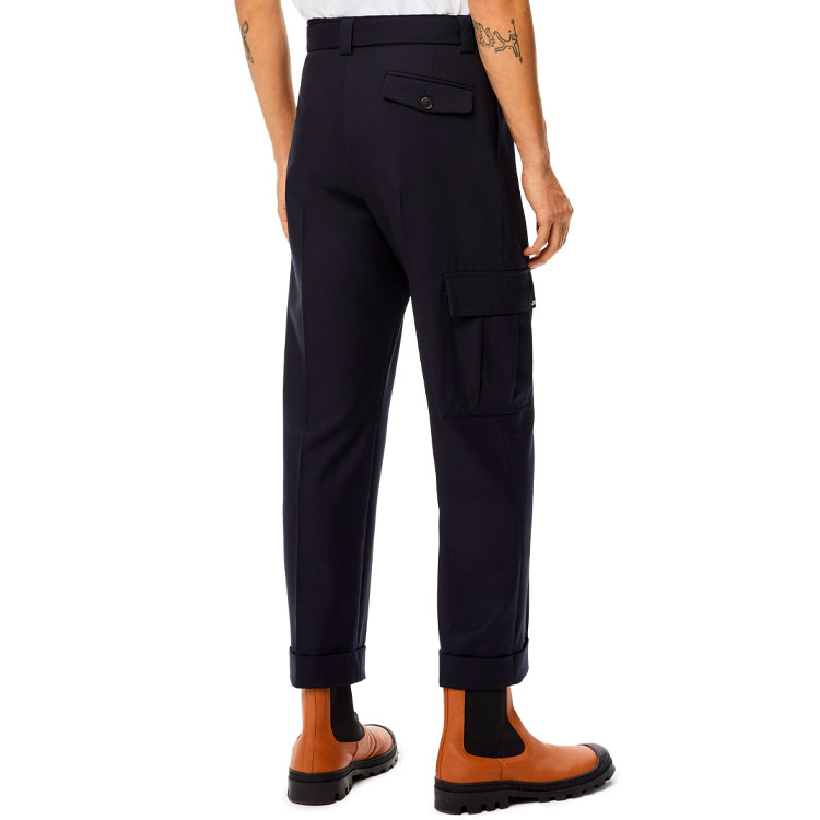 Purchase LOEWE FW21 Seluar Kargo Hitam Wool Tirus dengan Poket Sisi. H526Y04W37-5190