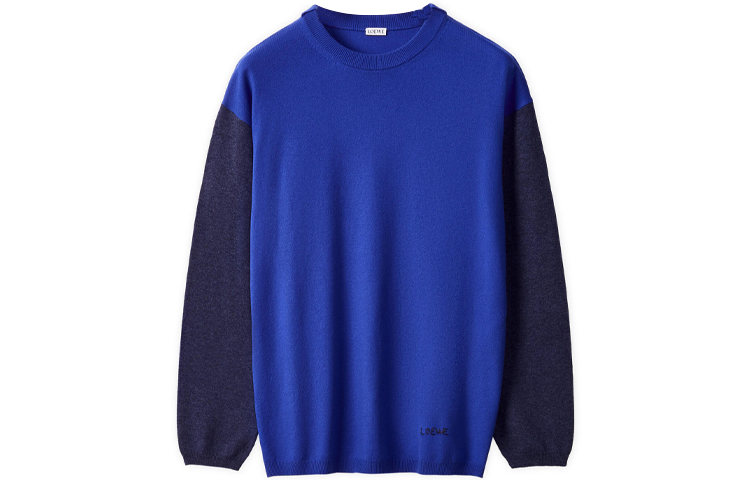 LOEWE FW21 Blue Loose-Fit Long Sleeve Sweater with Colorblock Sleeves. H526Y14K68-5893