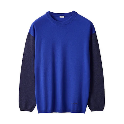 LOEWE FW21 Blue Loose-Fit Long Sleeve Sweater with Colorblock Sleeves. H526Y14K68-5893