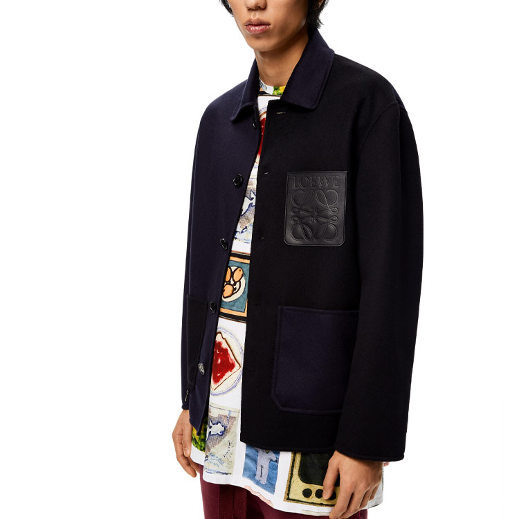 Shop 로에베 FW21 캐주얼 버튼업 자켓 네이비 블루 H526Y02W11-5197