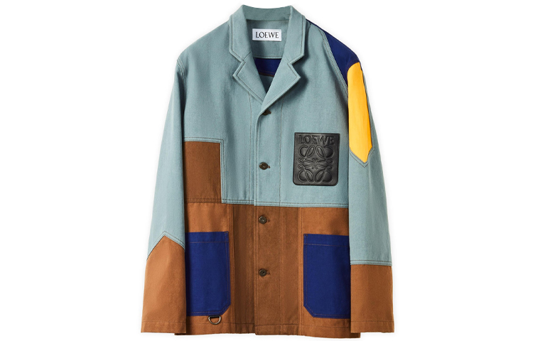 LOEWE FW21 Color-Block Loose-Fit Blazer Jacket with Chest Logo H526Y03W17-3105