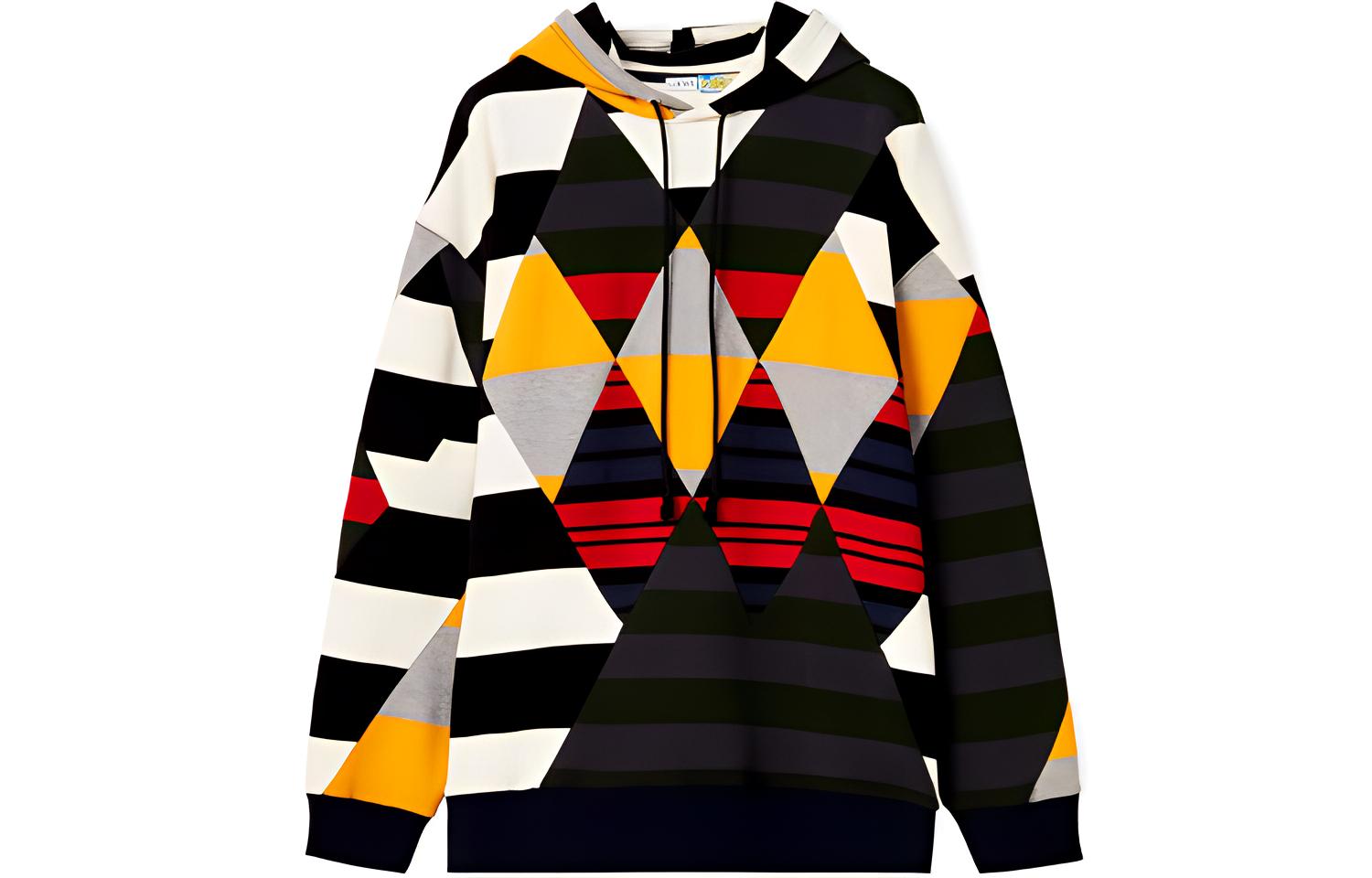 LOEWE FW21 Geometric Pattern Drawstring Hoodie Men Multicolor Cotton H664Y25J07-9990