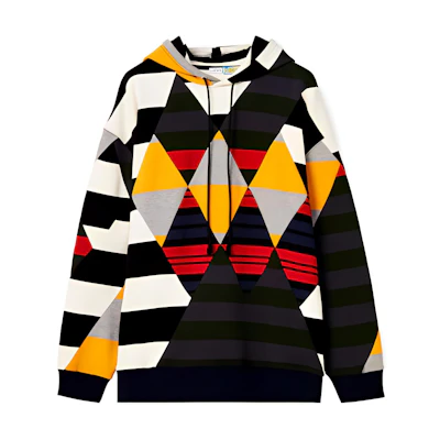 LOEWE FW21 Geometric Pattern Drawstring Hoodie Men Multicolor Cotton H664Y25J07-9990