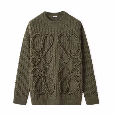 LOEWE FW21 Green Pullover Wool Sweater with Solid 3D Logo Design for Men H526Y14K83-4160