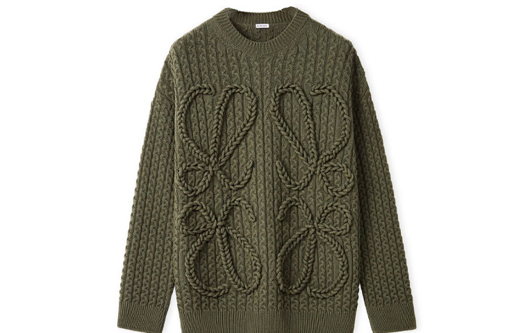 Order LOEWE FW21 Green Pullover Wool Sweater with Solid 3D Logo Design for Men H526Y14K83-4160