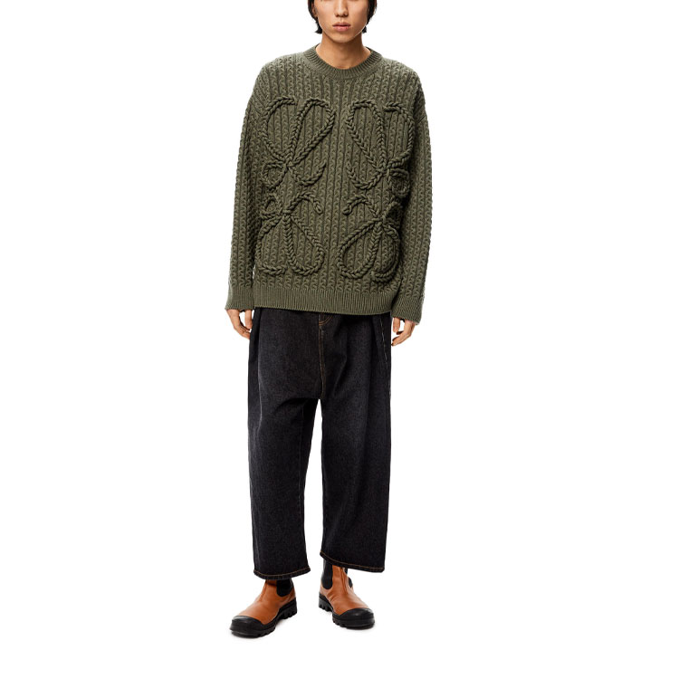 Lookbook LOEWE FW21 Green Pullover Wool Sweater with Solid 3D Logo Design for Men H526Y14K83-4160