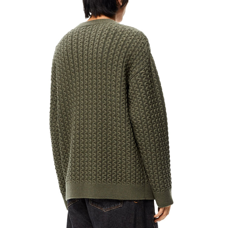 Shop LOEWE FW21 Green Pullover Wool Sweater with Solid 3D Logo Design for Men H526Y14K83-4160