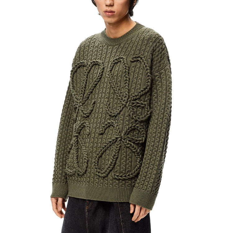 Purchase LOEWE FW21 Green Pullover Wool Sweater with Solid 3D Logo Design for Men H526Y14K83-4160