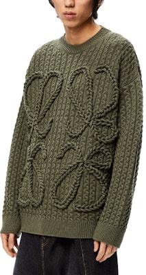 LOEWE FW21 Green Pullover Wool Sweater with Solid 3D Logo Design for Men H526Y14K83-4160 Purchase LOEWE FW21 Green Pullover Wool Sweater with Solid 3D Logo Design for Men H526Y14K83-4160
