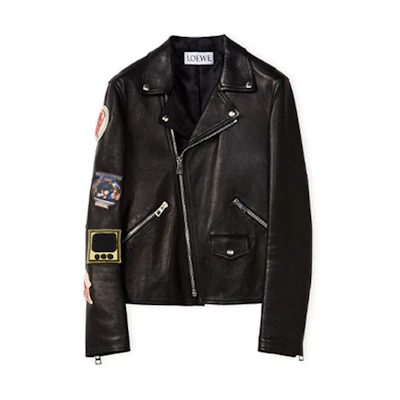 LOEWE FW21 Lambskin Patch Biker Jacket Black H526Y19L27-1489
