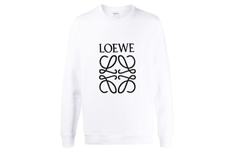LOEWE FW21 Logo Print White Crewneck Long Sleeve Sweatshirt Men H6109900CR-2100