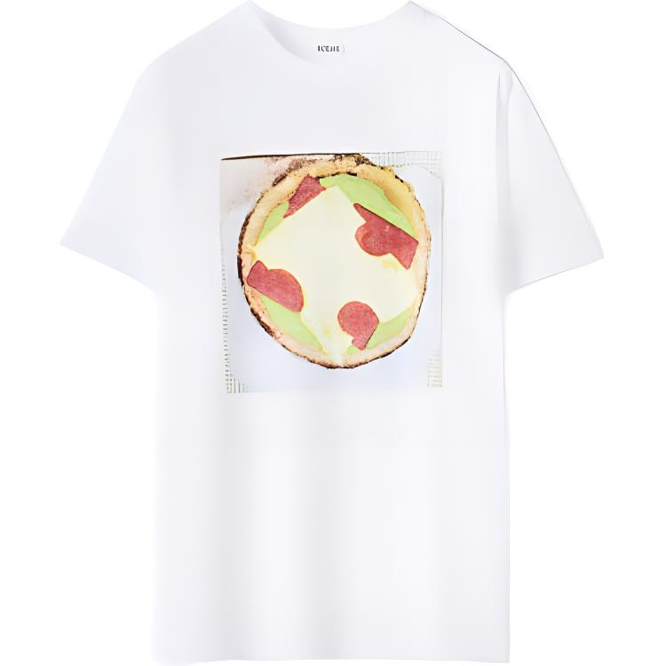 LOEWE FW21 Pizza Print Cotton Knit Crew Neck T-Shirt White H526Y22J31-2100