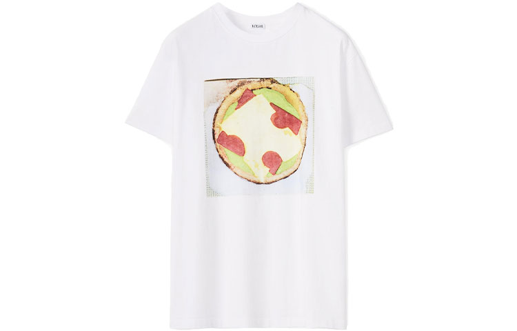 Order LOEWE FW21 披薩印花純棉圓領T恤 白色 H526Y22J31-2100