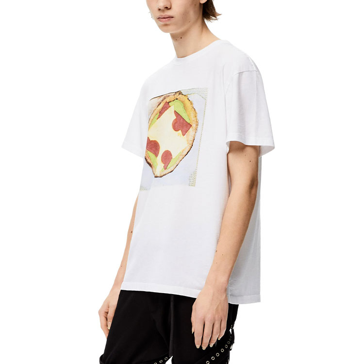 Shop LOEWE FW21 披薩印花純棉圓領T恤 白色 H526Y22J31-2100