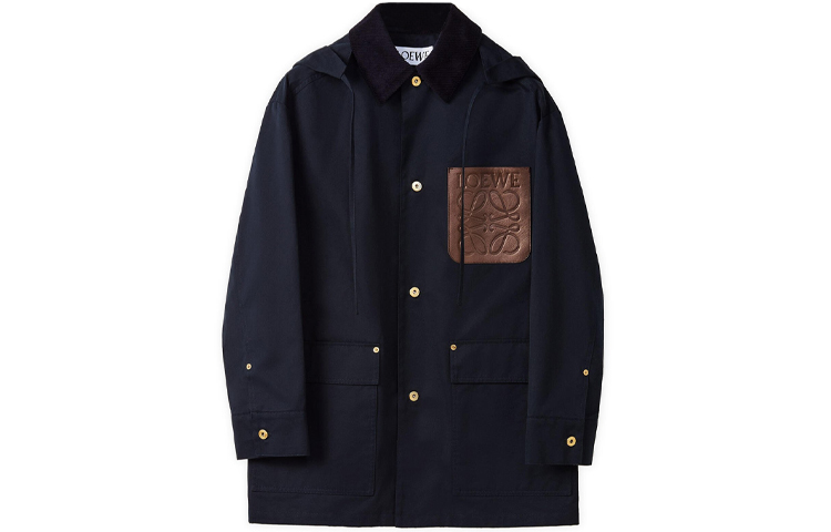 Order LOEWE FW21 Jaket Hoodie Lelaki Navy Biru dengan Corak Warna Solid. H526Y03W16-5110