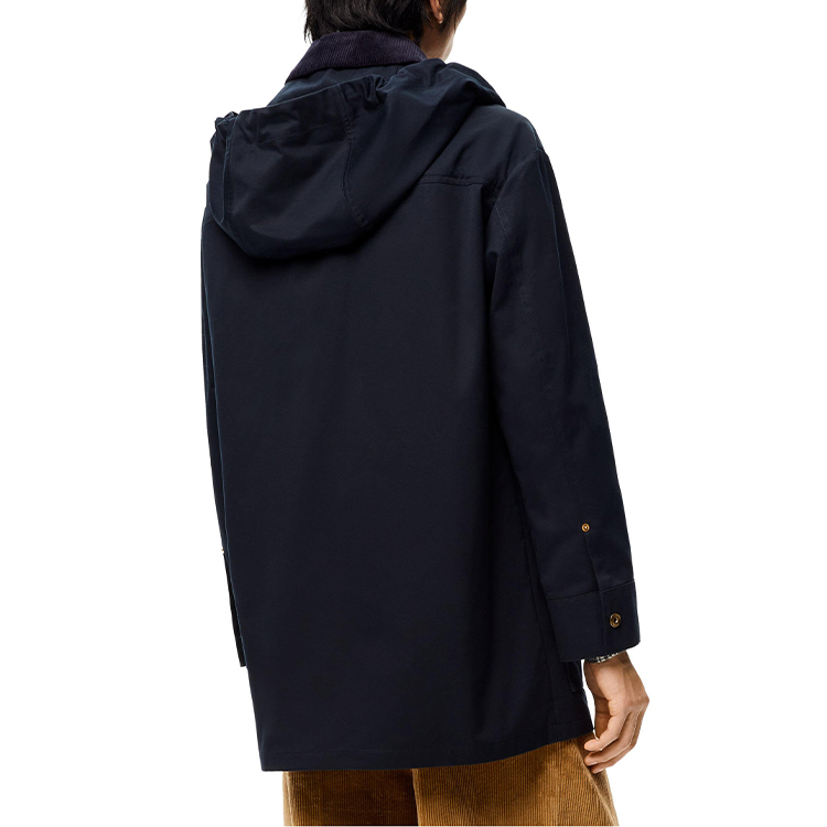 Shop LOEWE FW21 Jaket Hoodie Lelaki Navy Biru dengan Corak Warna Solid. H526Y03W16-5110