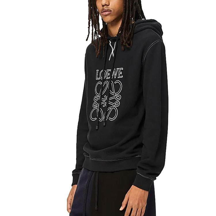 Shop LOEWE FW22  Black Loose Fit Hoodie with Embroidered Logo. H526Y25X02-1185