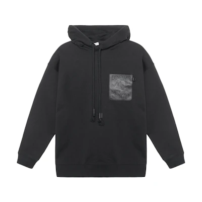 LOEWE FW22 Black Solid Color Logo Drawstring Hoodie. H526Y25X21-1100