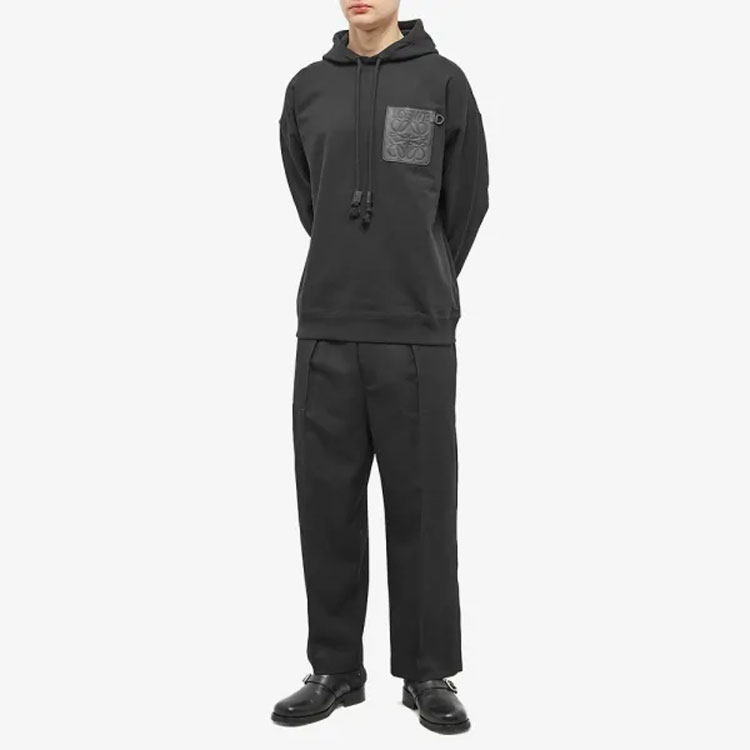 Shop LOEWE FW22 黑色純色Logo抽繩連帽衫. H526Y25X21-1100