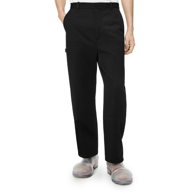 Purchase 로에베 FW22 블랙 스트레이트 핏 캐주얼 팬츠 솔리드 로고 패치. H526Y04WA0-1100