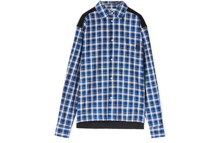 LOEWE FW22  Blue Plaid Print Long-Sleeve Button-Up Shirt. H526Y05W94-1105
