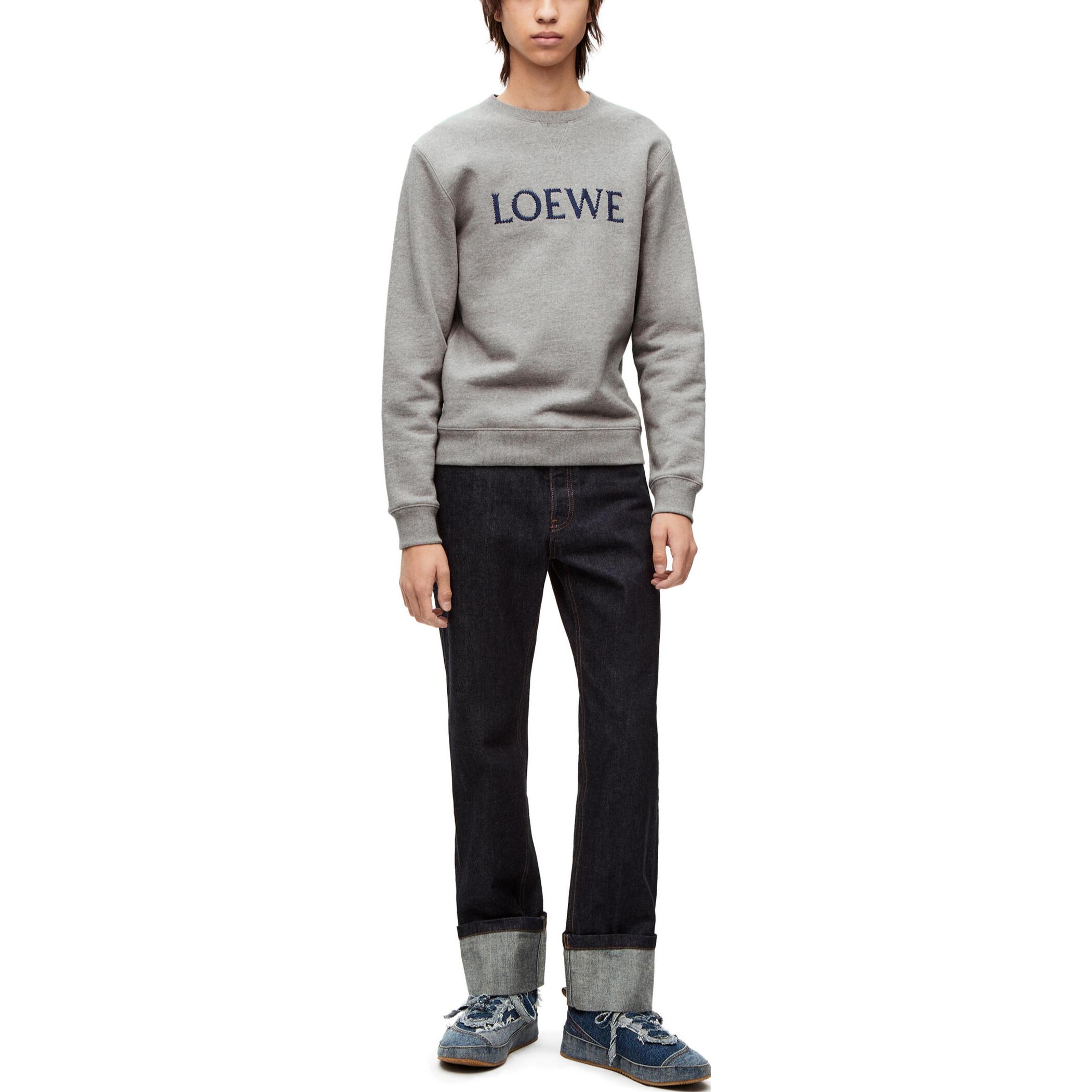 Shop LOEWE FW22 Baju Crewneck Logo Sulaman Kelabu Abu-Abu. H526Y24J26-1440