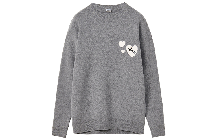 LOEWE FW22  Grey Wool Sweater with Solid Heart Print Design. H526Y14KCJ-1440