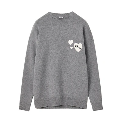 LOEWE FW22 Grey Wool Sweater with Solid Heart Print Design. H526Y14KCJ-1440