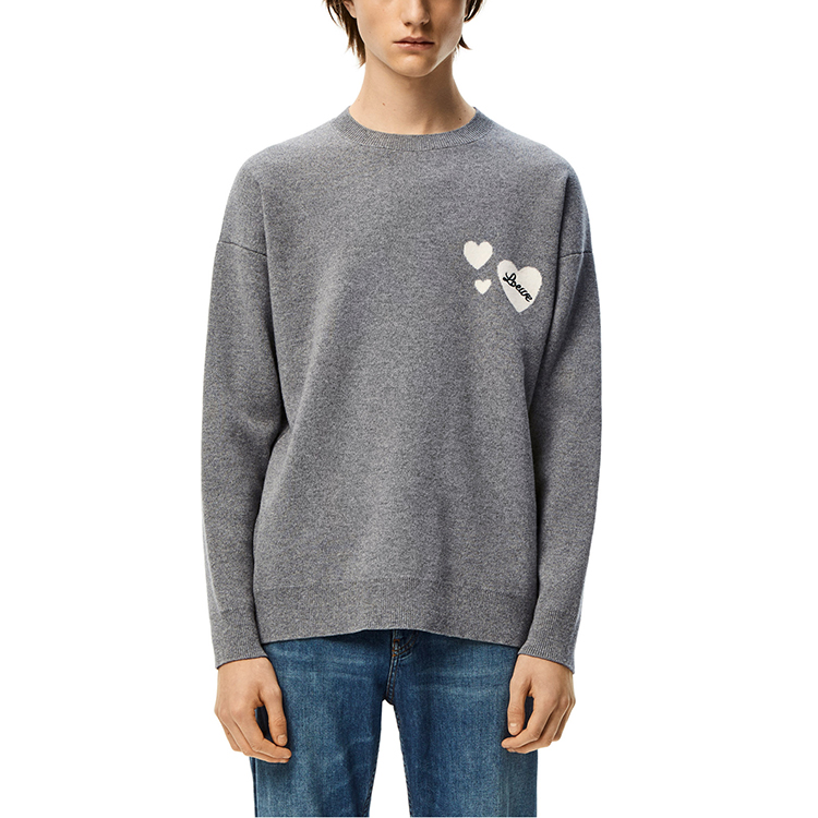Shop LOEWE FW22 灰色羊毛针织衫实心爱心图案设计. H526Y14KCJ-1440