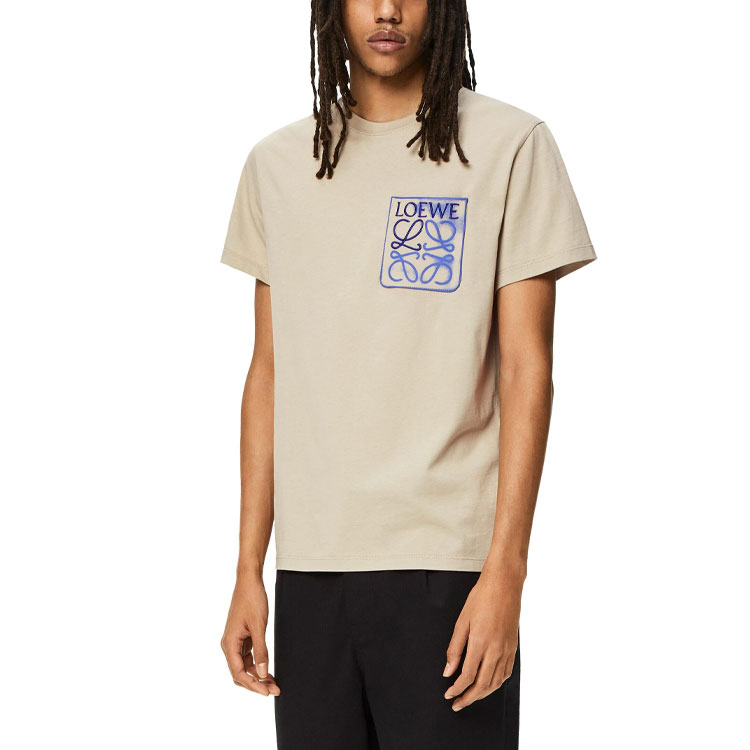 Shop LOEWE FW22 Anagram刺绣Logo印花口袋灰白色T恤 H526Y22X25-1250