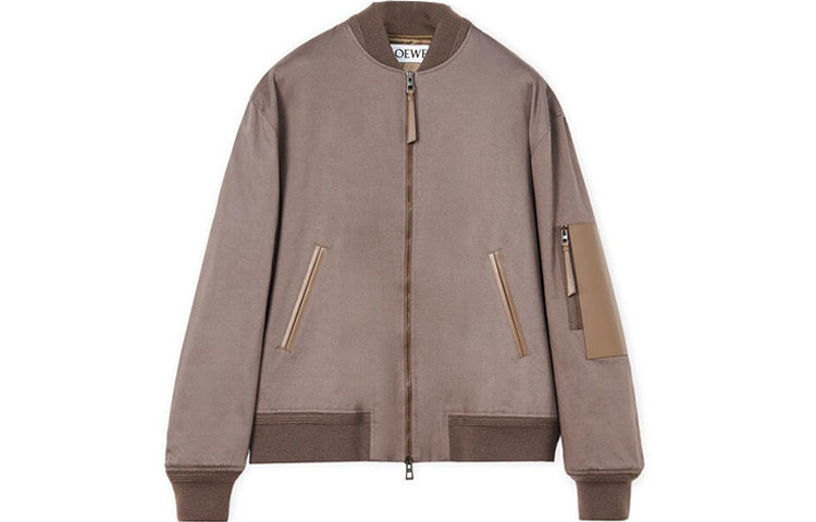 LOEWE FW22 Cotton Contrast Collar Bomber Jacket Iron Brown H526Y0-2W29