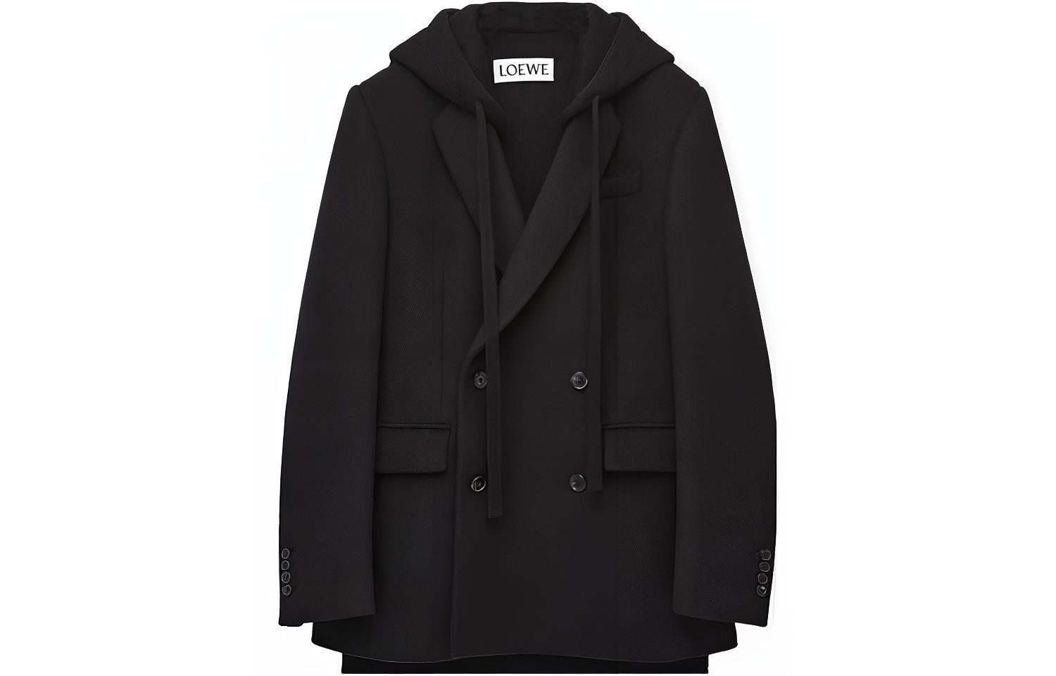 LOEWE FW22 Double-Breasted Hooded Jacket Black H526Y03W66-1100