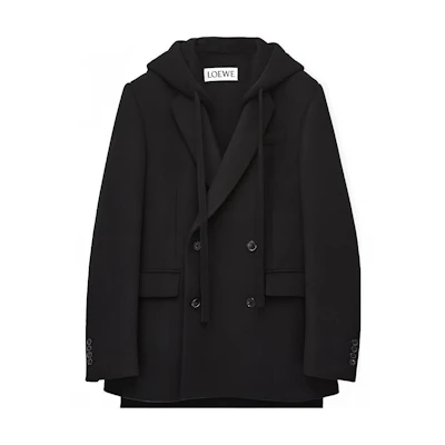LOEWE FW22 Double-Breasted Hooded Jacket Black H526Y03W66-1100