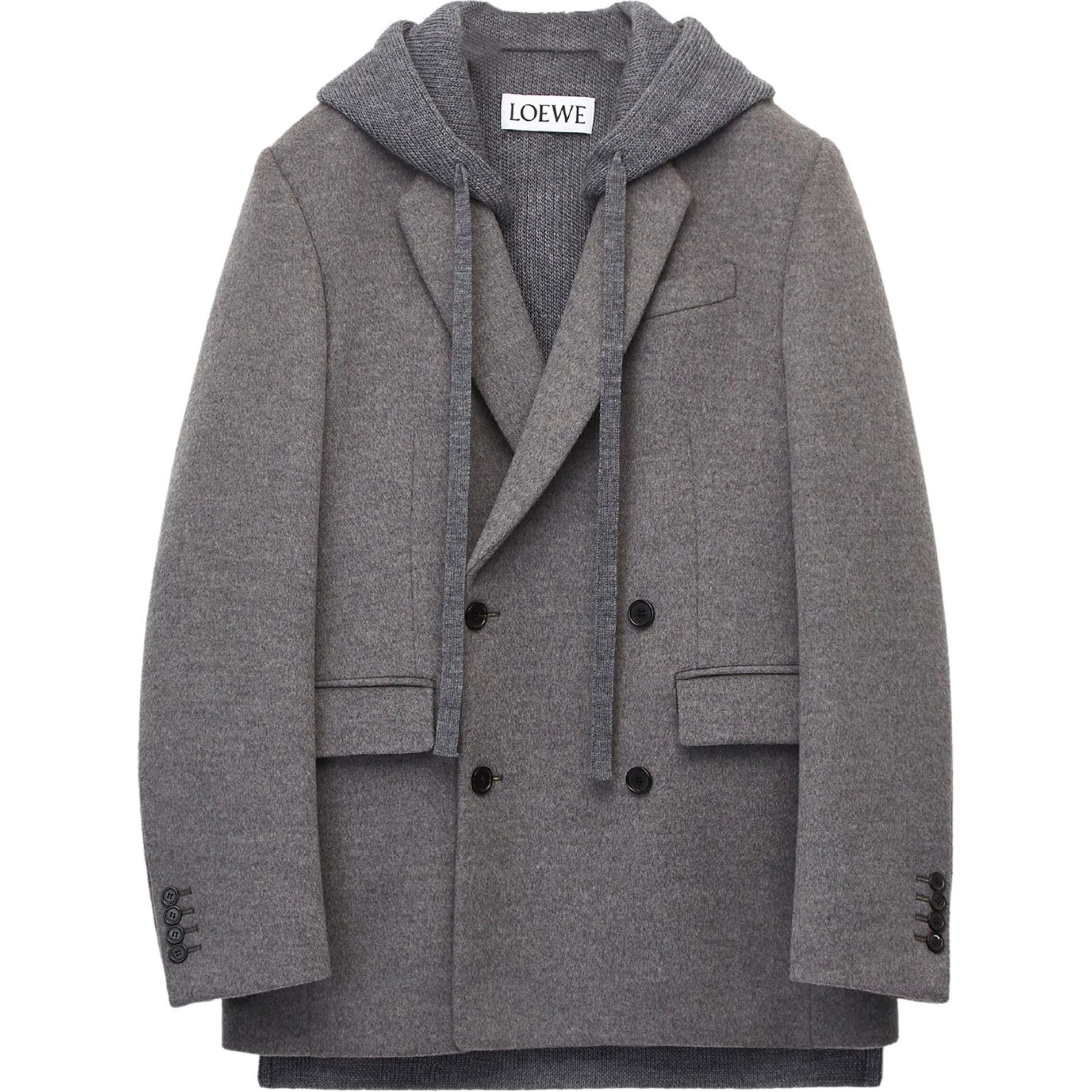 LOEWE FW22 Double-Breasted Hooded Jacket Gray Men’s H526Y03W66-1120