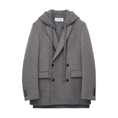 LOEWE FW22 Double-Breasted Hooded Jacket Gray Men’s H526Y03W66-1120