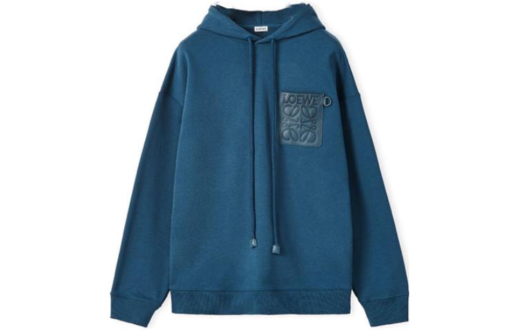 LOEWE FW22 Men’s Oversized Pullover Hoodie with Logo Patch in Petrol Blue. H526Y25X15-1200
